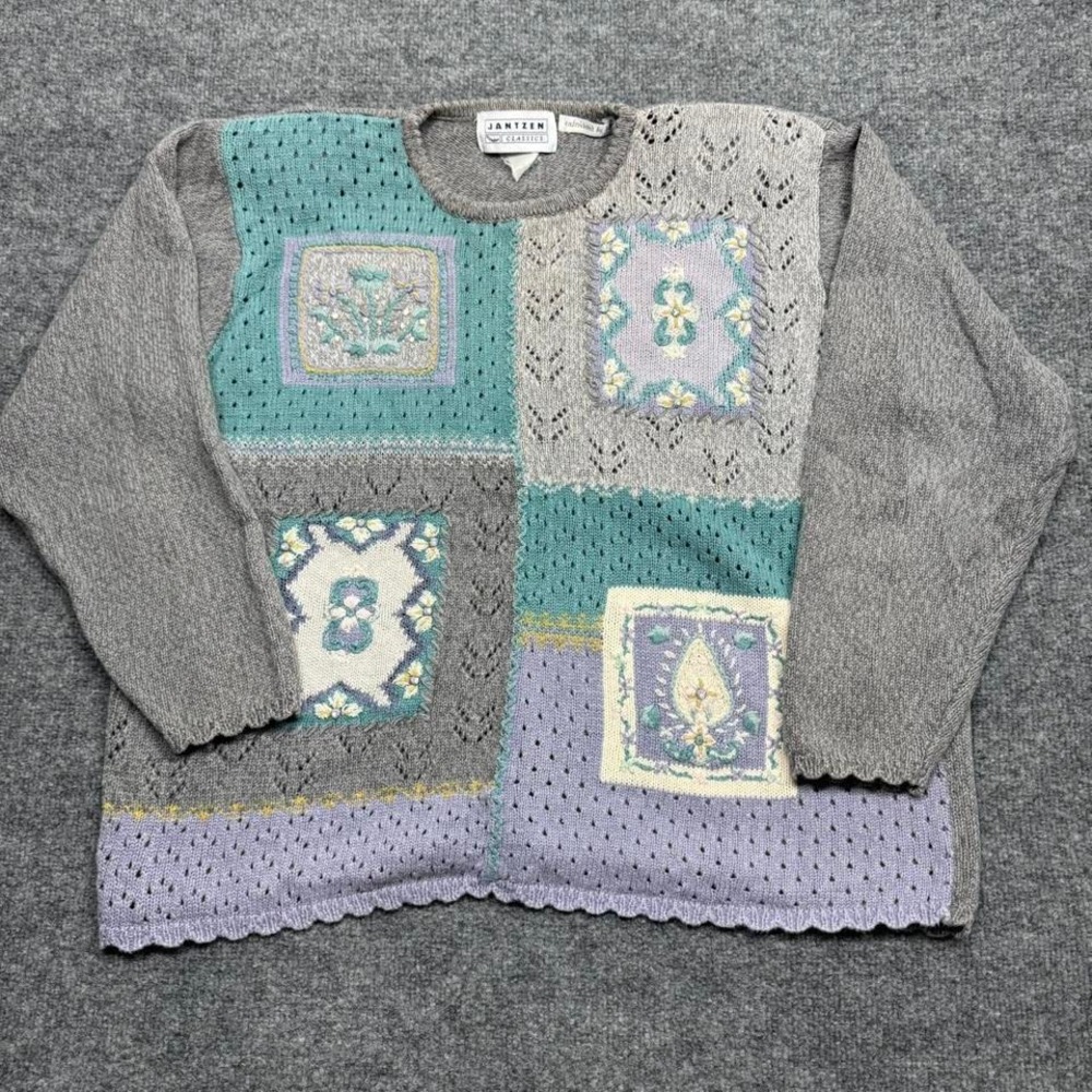 Jantzen Classics Knitted Floral Sweater Size Large Womens